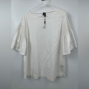 Ravel Blouse White Ruched Sleeve Top NWT $85 Large